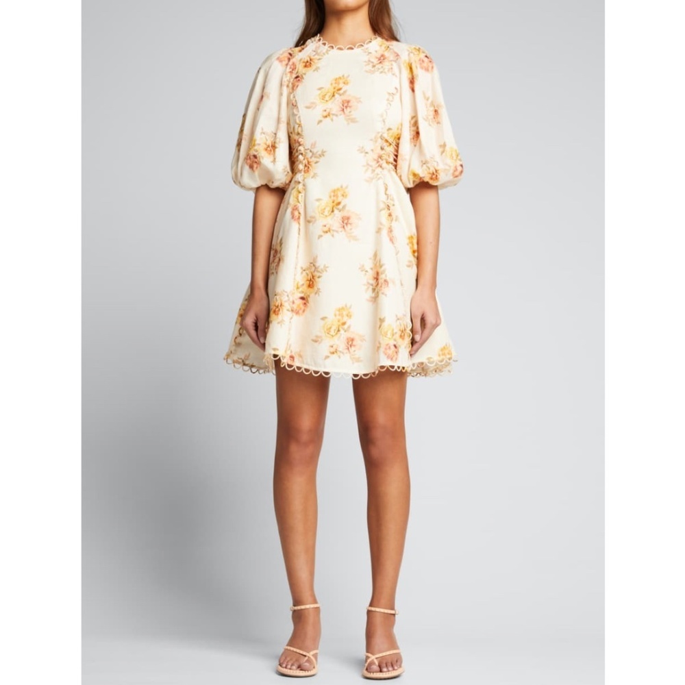 Zimmermann Rosa Linen Floral Minidress Size 2 US 8